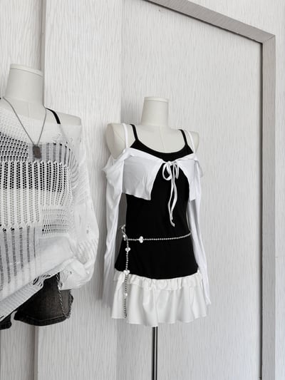 韓系拼接蛋糕下擺細肩打底背心裙8