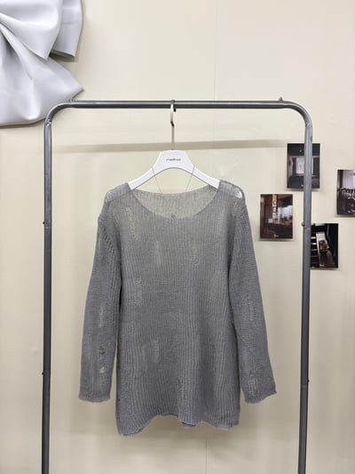 簍空破洞腰身軟綿毛衣(灰)2