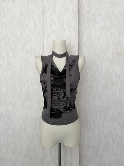 垂墜領畫墨摩卡灰超彈冰涼腰身背心(附脖圍)1