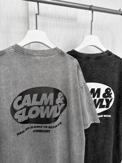 正韓🇰🇷美式復古CALM & SLOWLY水洗棉質寬鬆T恤5