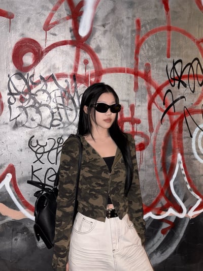 迷彩雙拉鍊短版連帽薄外套1