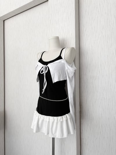 韓系拼接蛋糕下擺細肩打底背心裙6