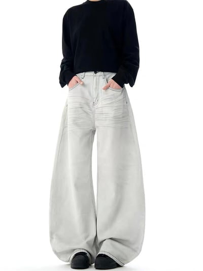 車線做舊水洗牛仔彎刀褲4