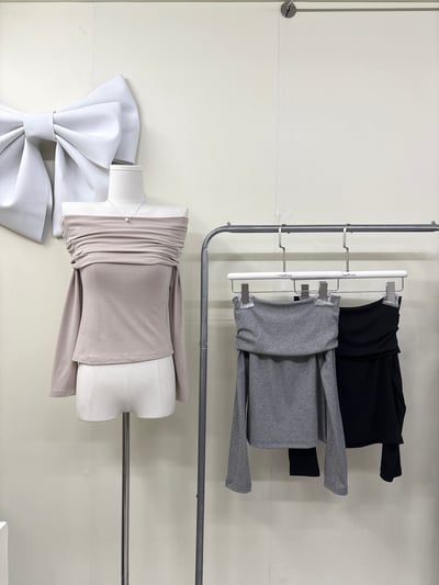 一字領彈性棉質長袖上衣4