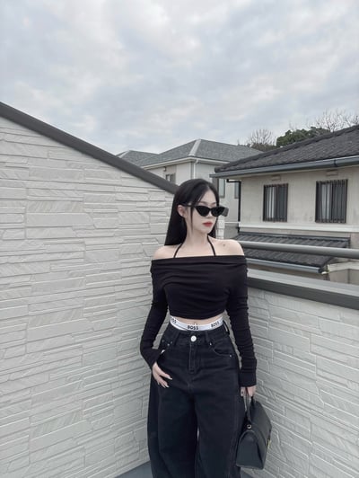 超顯瘦.ᐟ.ᐟ 一字領軟綿薄長袖上衣3