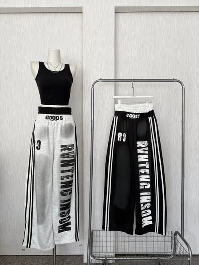 美式拼接雙褲頭撞色側線棉褲1