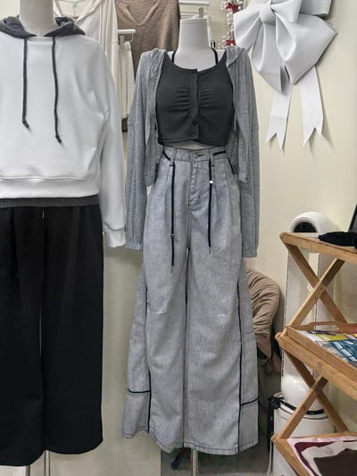 復古街頭拼接牛仔彎刀褲8