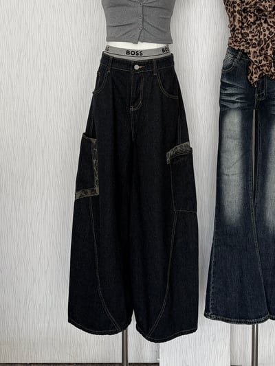 豹紋口袋原色藍牛仔彎刀褲1