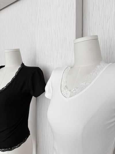 訂製款⊹V領蕾絲花邊素面腰身棉質上衣5