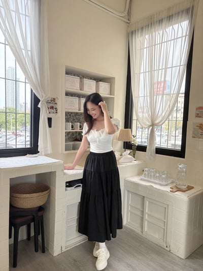 鬆緊薄麻蛋糕長裙4