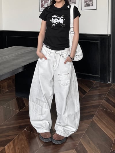 焦糖車線口袋白色牛仔彎刀褲4