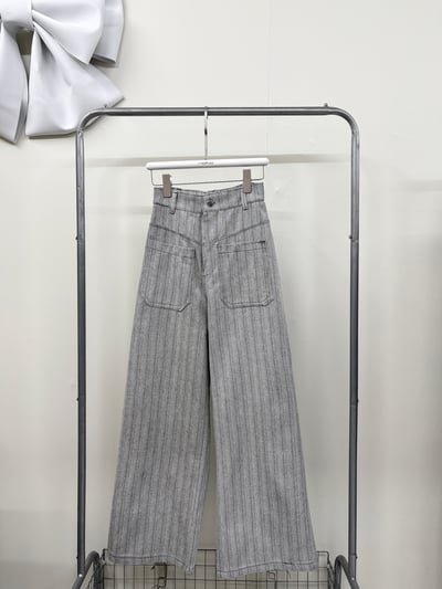 黑白直線後字母直筒寬褲(後鬆緊)2