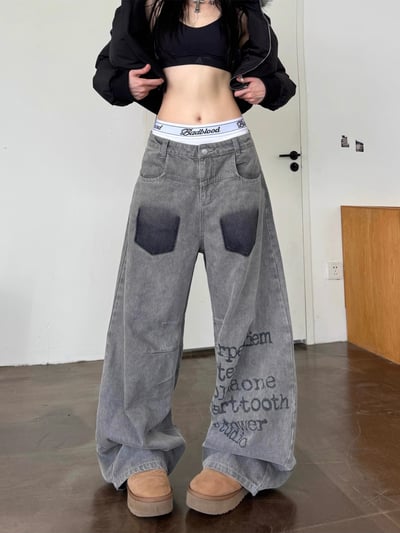 字母做舊煙灰牛仔彎刀褲4
