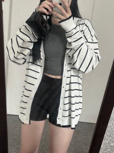 寬鬆橫條紋薄針織罩衫3