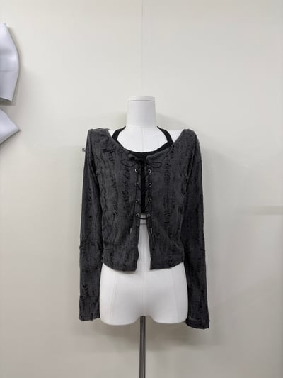 廢土風刷破掛脖假兩件上衣1