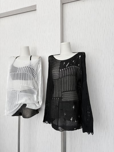 廢土風破舊感針織寬領口寬鬆罩衫2