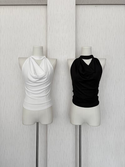 千金風垂墜領掛脖雪紡腰身無袖上衣2