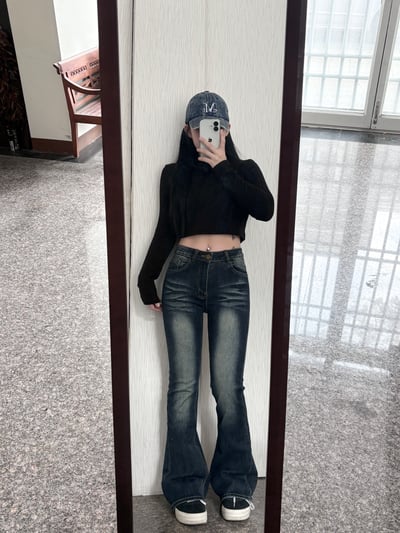 【限量現貨】Y2K刷白假摺感中低腰牛仔喇叭褲6