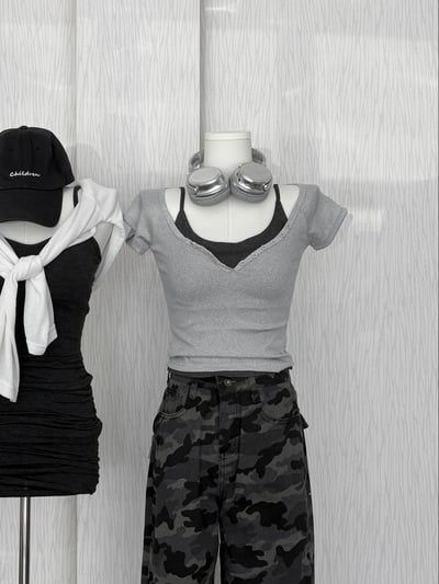 微V領單排扣上衣1