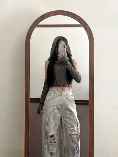 廢土風刷破堆堆連帽短版背心(附袖套)4