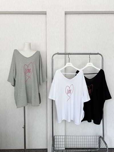 5月連線🇰🇷愛心LOVE大V領美背側開衩圓弧棉質寬鬆T恤1