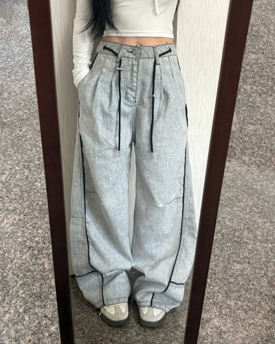 復古街頭拼接牛仔彎刀褲4