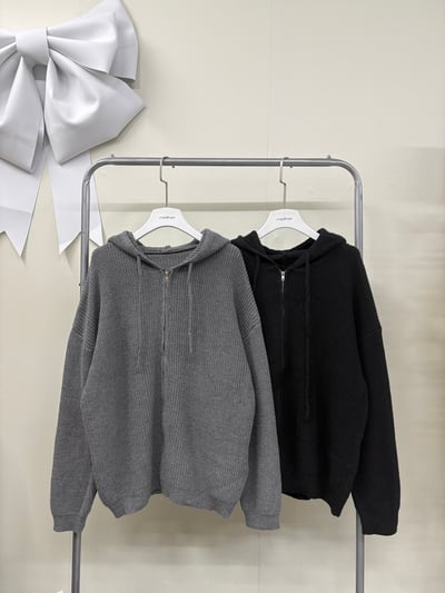 【換季特賣】寬鬆針織連帽雙拉鍊外套6