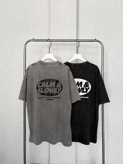 正韓🇰🇷美式復古CALM & SLOWLY水洗棉質寬鬆T恤2