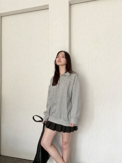 【換季特賣】拉鏈polo領寬鬆花灰長袖上衣2