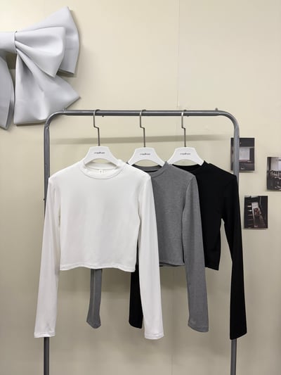 基本款超舒服素面圓領短版上衣(超彈)1