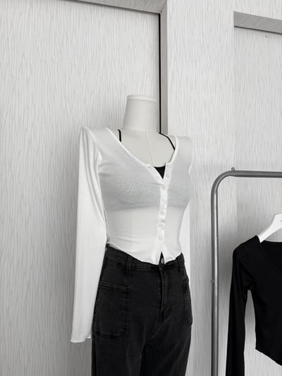 訂製款⊹排扣下U軟綿超彈貼身長袖上衣3