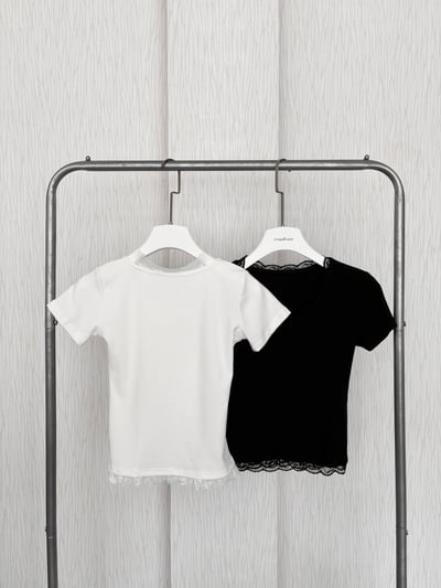 訂製款⊹V領蕾絲花邊素面腰身棉質上衣7