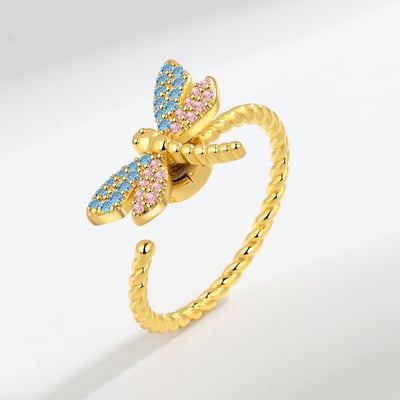 S925銀彩色蜻蜓旋轉戒指7