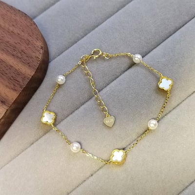 925純銀四葉草滿天星珍珠手鏈女氣質輕奢精致高級感鍍真金手飾3