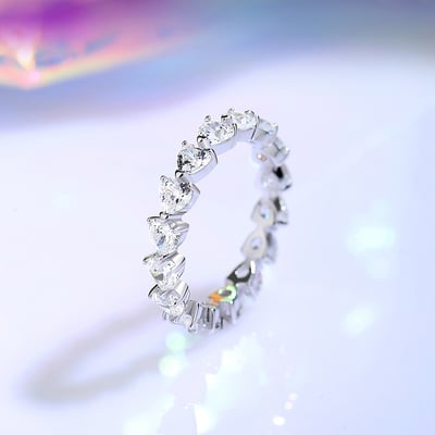 S925純銀滿鑽心形排戒整圈豪鑲小鑽戒指2