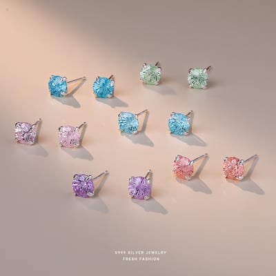 s999純銀爆閃煙花切彩鋯石耳釘4