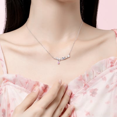 S925銀蝴蝶結項鏈女粉藍鋯石4
