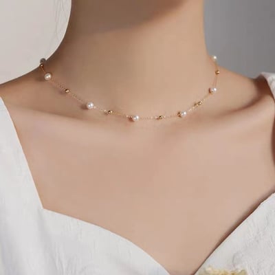 925純銀飾品滿天星珍珠項鍊女春夏新款珠百搭高級感鎖骨鏈不掉色2