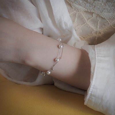 925純銀飾品雙層珍珠滿天星手鏈女 春夏時尚手飾輕奢高級感不掉色6