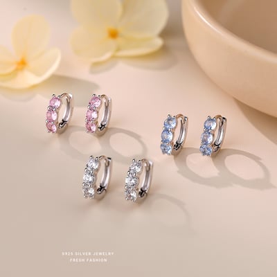 S925純銀小清新彩色鋯石耳環2