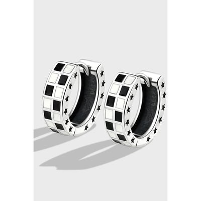 S925銀星星棋盤格耳環6