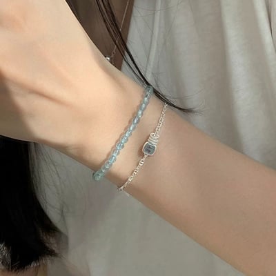 S925純銀方糖海藍寶豬鼻子手鏈女輕奢精致ins手環高級感時尚手飾6