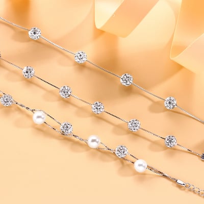 s925純銀圓珠貝珠手鏈女韓版水晶之戀手環百搭小清新鋯石盒子手鏈9