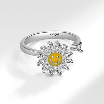 S925銀太陽花旋轉戒指3