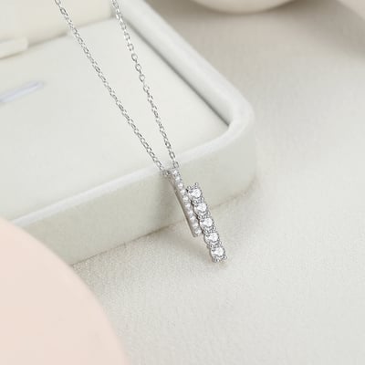 S925銀雙排鑽5顆3mm莫桑鑽吊墜項鏈4