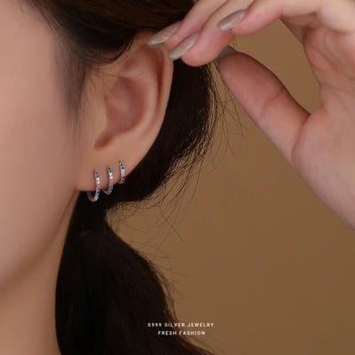 s999純銀彩色鋯石簡約耳環女耳扣2