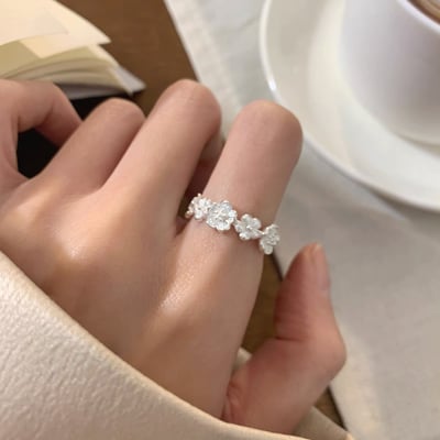 S925純銀立體花朵戒指女小眾簡約韓系時尚食指戒氣質繁花開口指環5