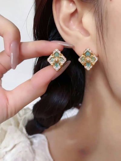 布N滿鉆四葉草耳釘耳夾4
