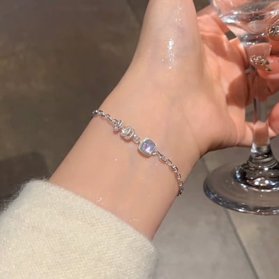 S925純銀方糖海藍寶豬鼻子手鏈女輕奢精致ins手環高級感時尚手飾7