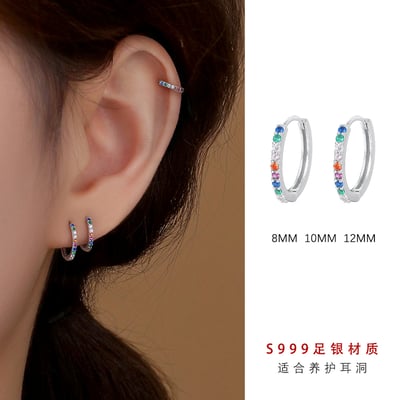 s999純銀彩色鋯石簡約耳環女耳扣6
